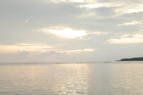 Lombok and Gili Air islands, overcast, cloudy day, sky and sea. Vacation, travel, tropics concept,