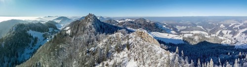 View over the first Jura chain with Belchenflueh towards the Black Forest, drone shot, Haegendorf,