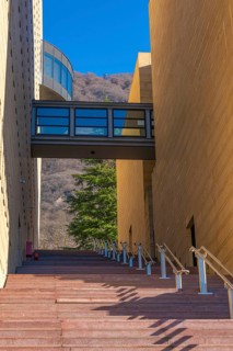 Modern Design Building with Staircase and Covered Bridge and Mountain in Campione d'Italia,