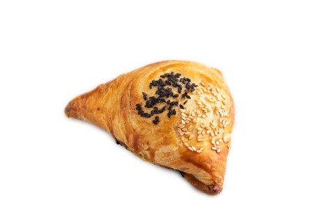 Homemade asian pastry samosa isolated on white background. side view, close up