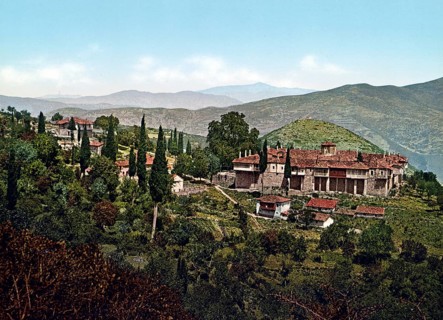 The monastery of Agia Lavra, near Kalavryta, Achaea, Greece, 1890, Historic, digitally restored
