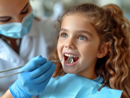 A patient is treated in a dental practice by a dentist, AI generated