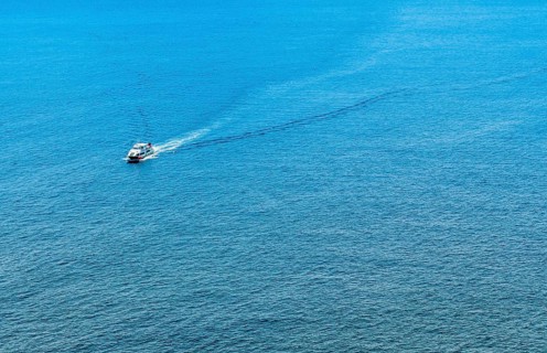 Unidentified ferry crossing open water near Jeju Island in South Korea