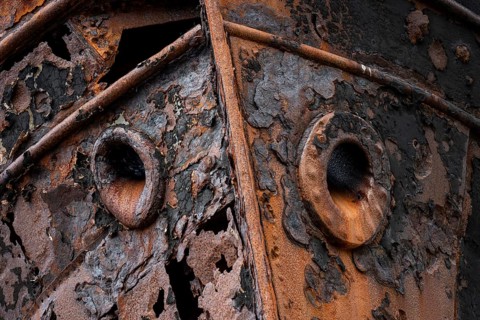 Rusty ship, shipwreck, abandoned herring factory Djupavik, Reykjarfjoerour, Strandir, Arnes,