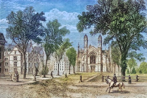 Gore Hall at Harvard College, Cambridge Massachusetts in the 1870s. From American Pictures Drawn