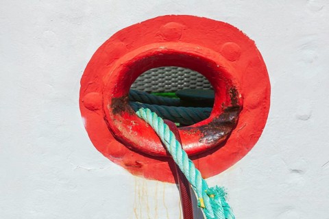 Ship stowage with round opening on an old ship in Varel harbour, Varel, Lower Saxony, Germany,