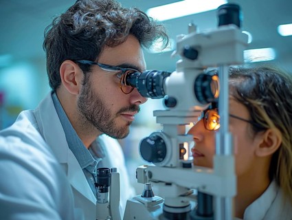 Examination at the ophthalmologist, prevention of poor eyesight, cataracts, blindness, retinal