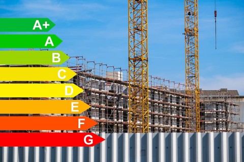 New development area of a residential neighbourhood, graphic with energy efficiency classes for