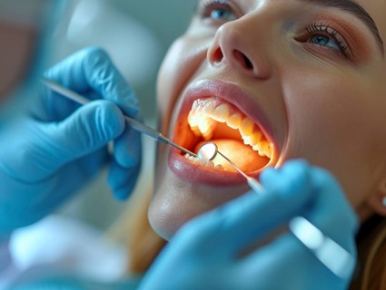 A patient is treated in a dental practice by a dentist, AI generated