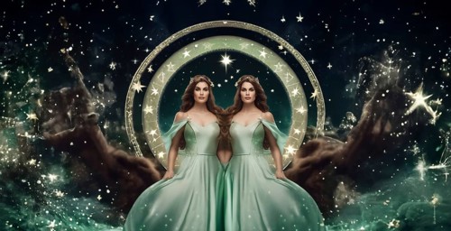 Young woman Gemini by zodiac sign with brown hair and green eyes against the background of the