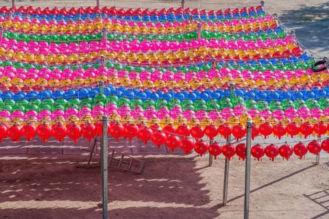 Oriental paper lanterns in vivid colors at Buddhist temple in Gimje-si, South Korea, Asia
