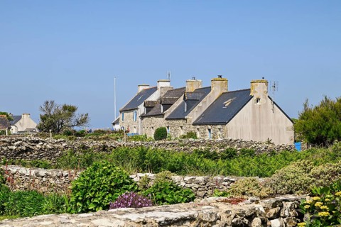 Building and walls of a hamlet, Ouessant Island, Finistere, Brittany, France, Europe
