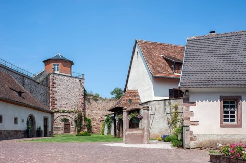 Historic municipal wine press and former town wall, Westhoffen, Alsace, France, Europe