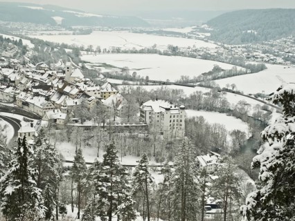 View of Muehlheim on the Danube, Muehlheim Castle, Rear Castle, Winter, Upper Danube, Tuttlingen,