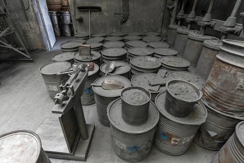 Zinc powder production room in a metal powder mill, founded around 1900, Igensdorf, Upper