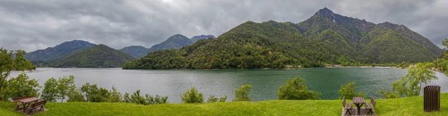 Rest area at Lago di Ledro, Lake Ledro, mountain lake, Lake Garda, Trentino, Italy, Europe