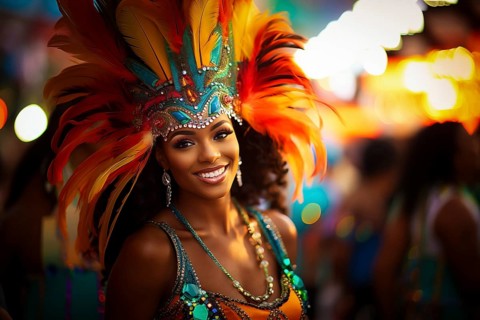 Captivating image capturing the essence of the Rio Carnival, showcasing a dancer adorned in an