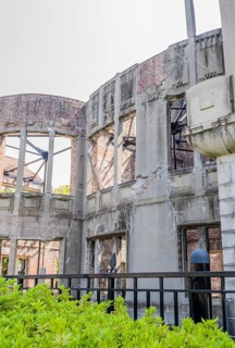 Closeup of side of A-bomb dome, remains of building from world war 2 in Hiroshima, Japan, Asia