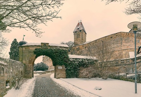 Veste Cobur in the snow, Coburg, Bavaria, Germany, Europe
