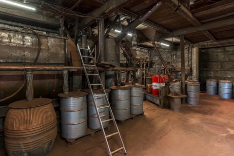Bronze powder production room with filling plant in a metal powder mill, founded around 1900,