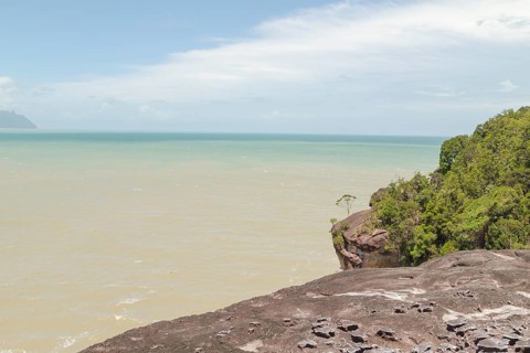 Bako national park, sea sandy beach, sunny day, blue sky and sea. Vacation, travel, tropics