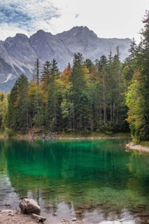Zugspitze massif and Zugspitze with Eibsee lake, Wetterstein mountains, Grainau, Werdenfelser Land,