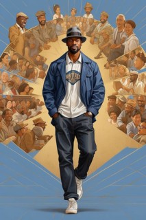 Portrait of american african 40s year old man cat walk pose wear jeans jacket and plain shirt ai