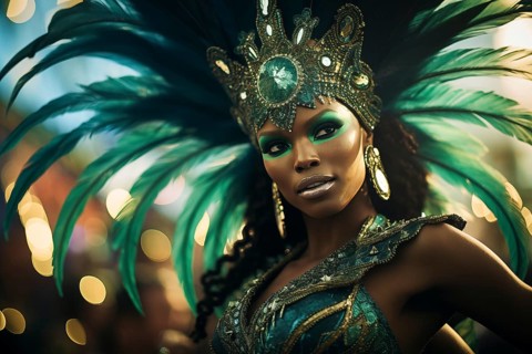 Captivating image capturing the essence of the Rio Carnival, showcasing a dancer adorned in an