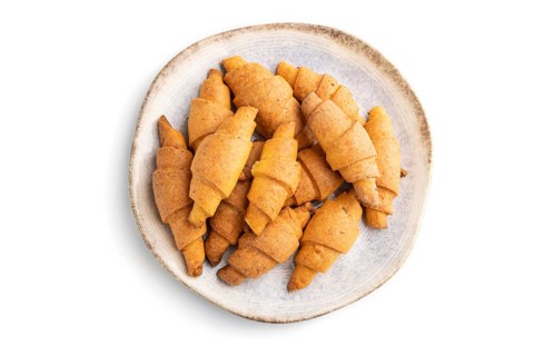 Homemade bagel roll isolated on white background. top view, flat lay, close up