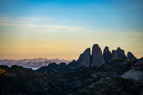 Blue hour with Dolomite peaks, Corvara, Dolomites, Italy, Europe