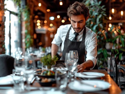 A dedicated waiter decorates the tables in a restaurant, AI generates, AI generated