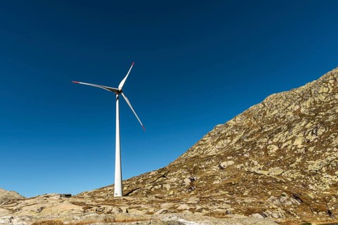 Wind turbine on the Gotthard Pass, Canton Ticino, Switzerland, Europe