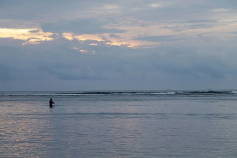 Lombok and Gili Air islands, overcast, cloudy day, sky and sea. Vacation, travel, tropics concept,