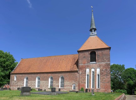 Exterior view of the Evangelical Reformed Church of Krummhoern-Rysum, Germany, Europe