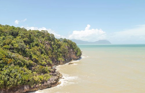 Bako national park, sea sandy beach, sunny day, blue sky and sea. Vacation, travel, tropics