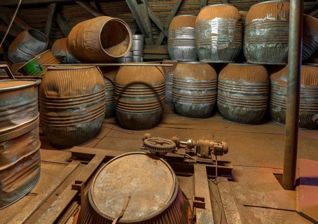 Closing device for bronze powder barrel in a metal powder mill, founded around 1900, Igensdorf,