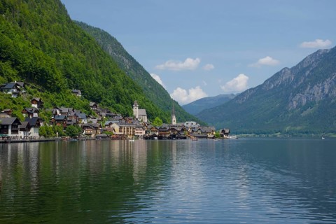 Hallstatt, a charming village on the Hallstattersee lake and a famous tourist attraction, with
