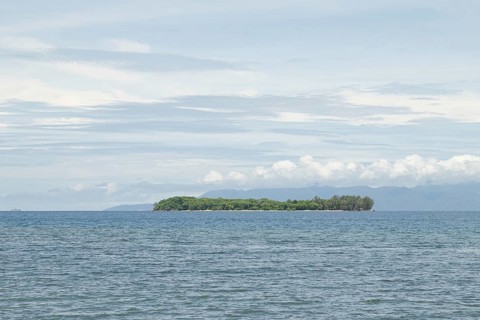 Lombok and Gili Air islands, overcast, cloudy day, sky and sea. Vacation, travel, tropics concept,