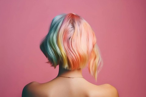 Rainbow colored hair. KI generiert, AI generated