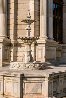Fountain at base of clock tower in Istanbul park commissioned by Sultan Abdulhamid II in the early