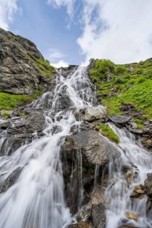 Waterfall on a mountainside, long exposure, Berliner Hoehenweg, Zillertal Alps, Tyrol, Austria,