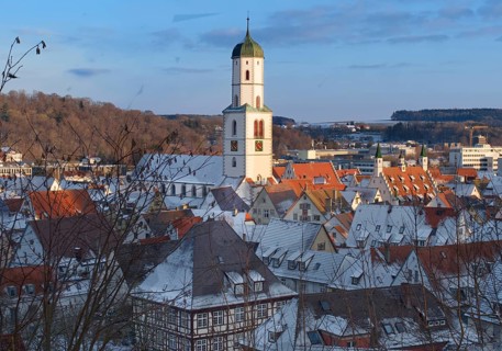 St Martin's Church and the roofs of Biberach an der Riss, Baden-Wuerttemberg, Germany, Europe