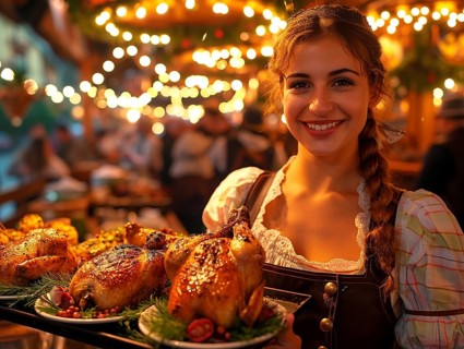 Oktoberfest, beer garden celebrations in the beer tent, AI generated