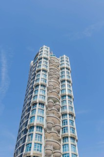 Low angle view of high rise apartment building in Istanbul, Tuerkiye