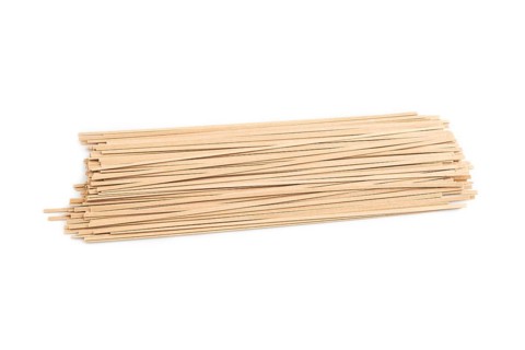 Japanese buckwheat soba noodles isolated on white background. Side view, close up