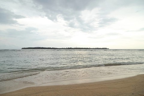 Lombok and Gili Air islands, overcast, cloudy day, sky and sea. Vacation, travel, tropics concept,