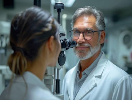 Examination at the ophthalmologist, prevention of poor eyesight, cataracts, blindness, retinal