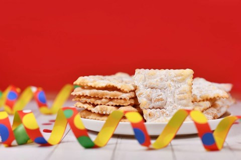 Traditional Italian dessert snack served during carnival season called 'Galani', ' Chiacchiere' or