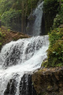 Uma Anyar waterfall, Bali island, Ubud, Indonesia. Jungle, tropical forest, daytime with cloudy sky