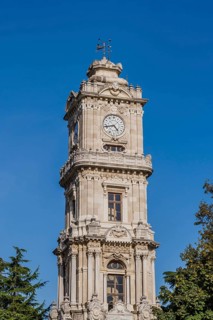 Four story clock tower in Istanbul park commissioned by Sultan Abdulhamid II in the early 19th